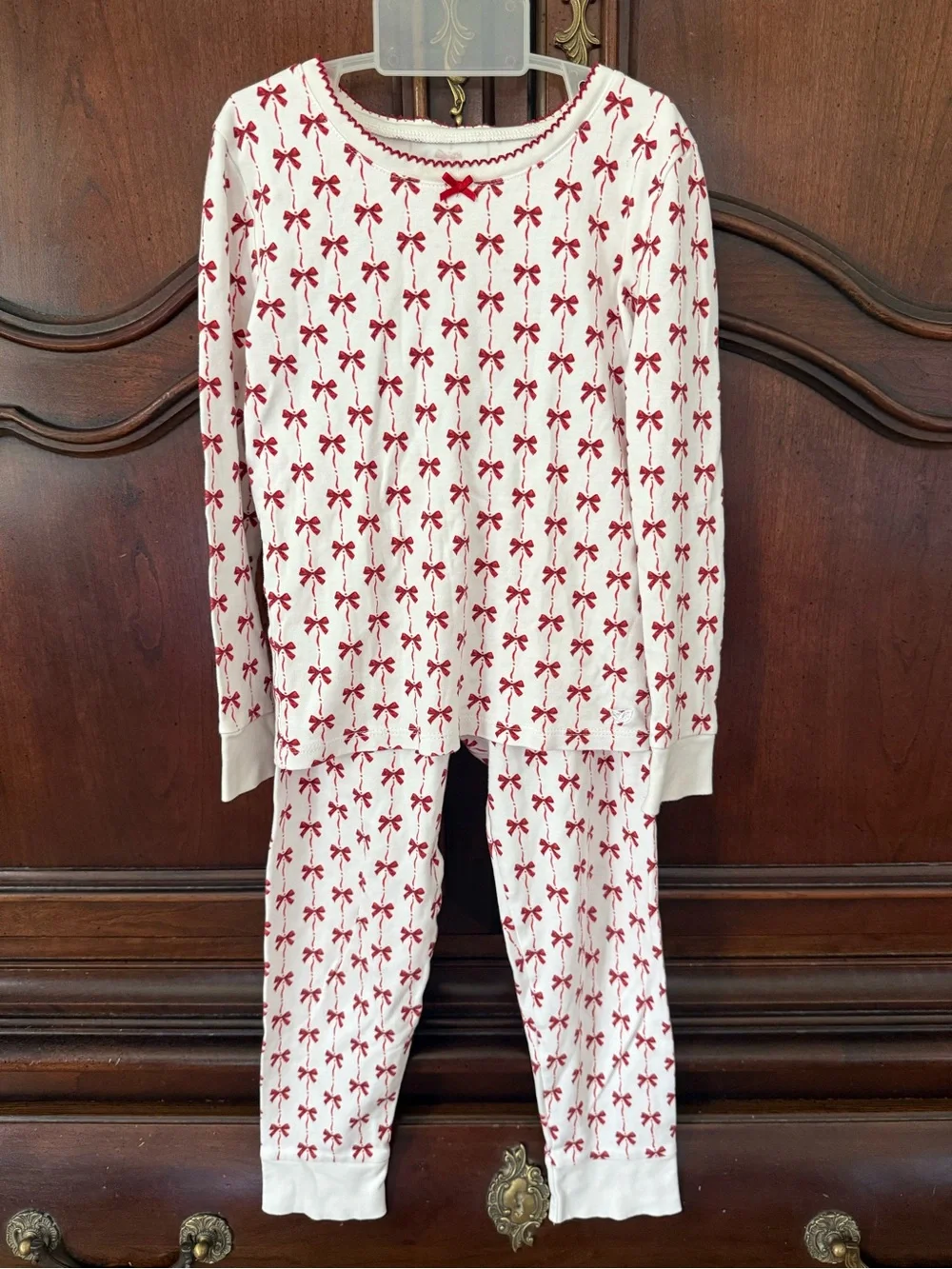 Petite Plume Bow Print Pajama Set 2T White Red Christmas Pima Cotton Girls